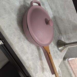 Pink Non-Stick Frying Pan with Wooden Handle our place